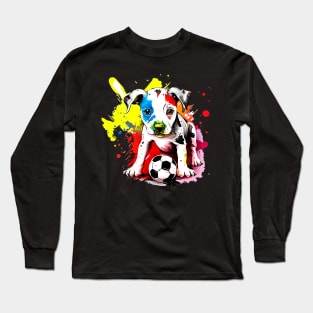 Soccer Puppy - Soccer Futball Football - Graphiti Art Graphic Paint Long Sleeve T-Shirt